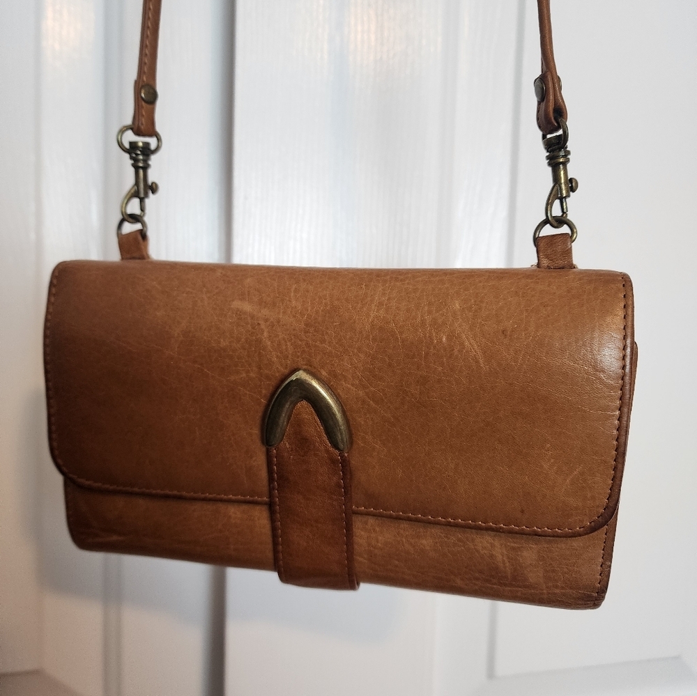 Vintage Boulder Ridge Brown Leather Folding Women's Crossbody Bag/Wallet